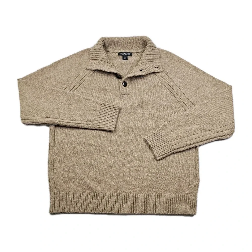 Banana Republic Mock Neck 1/4 Button Sweater Mens L‎ 80% Recycled Italian Wool